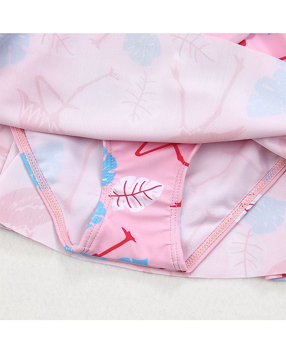 Babyhug Frill Sleeves Frock Swimsuit Flamingo Print - Pink