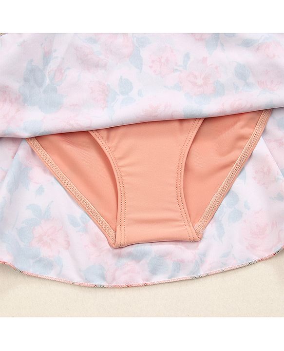 Babyhug Sleeveless Floral Print Frock Swimsuit - Peach