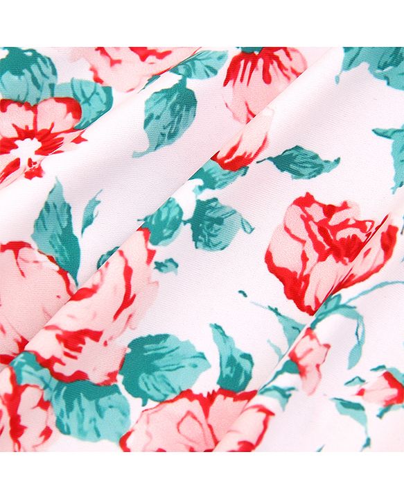 Babyhug Sleeveless Floral Print Frock Swimsuit - Peach