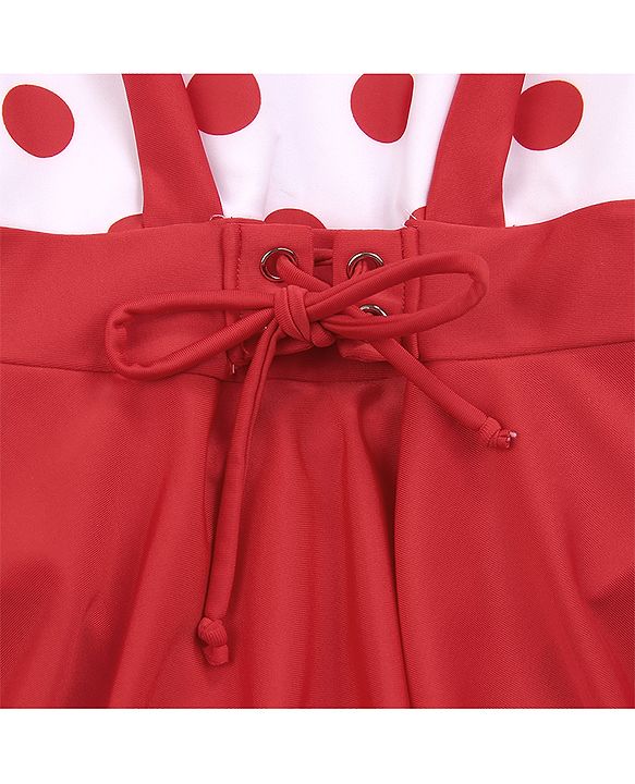 Babyhug Half Sleeves Frock Swimsuit Polka Dots Print - Red