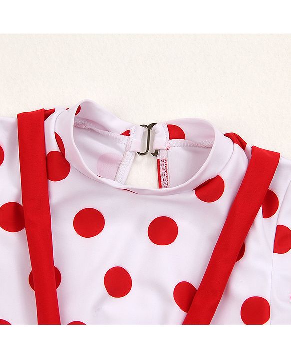 Babyhug Half Sleeves Frock Swimsuit Polka Dots Print - Red