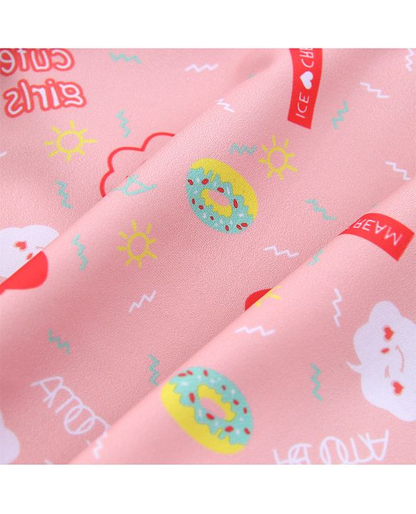 Babyhug Raglan Sleeves Frock Swimsuit Text Print - Pink & Green