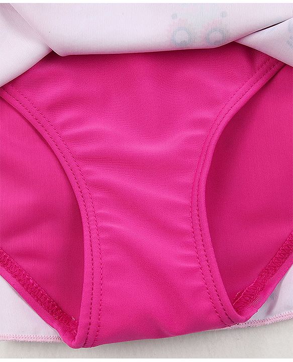 Babyhug Raglan Sleeves Frock Swimsuit Goggles Print - Pink