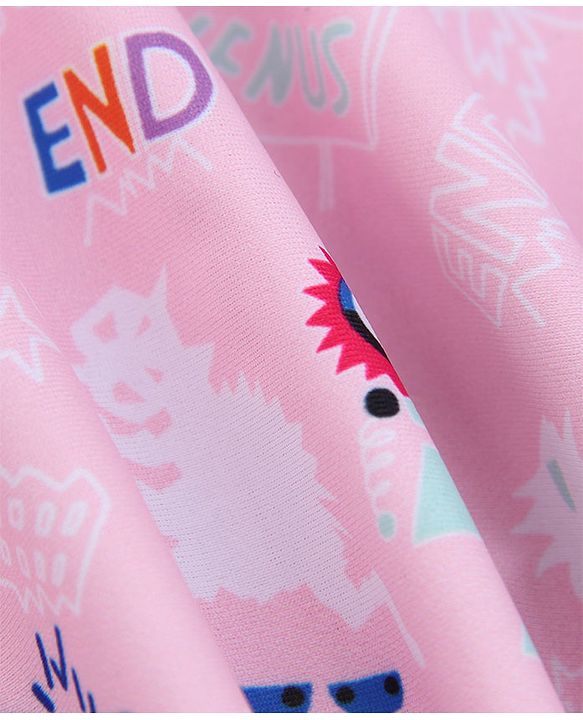 Babyhug Raglan Sleeves Frock Swimsuit Goggles Print - Pink