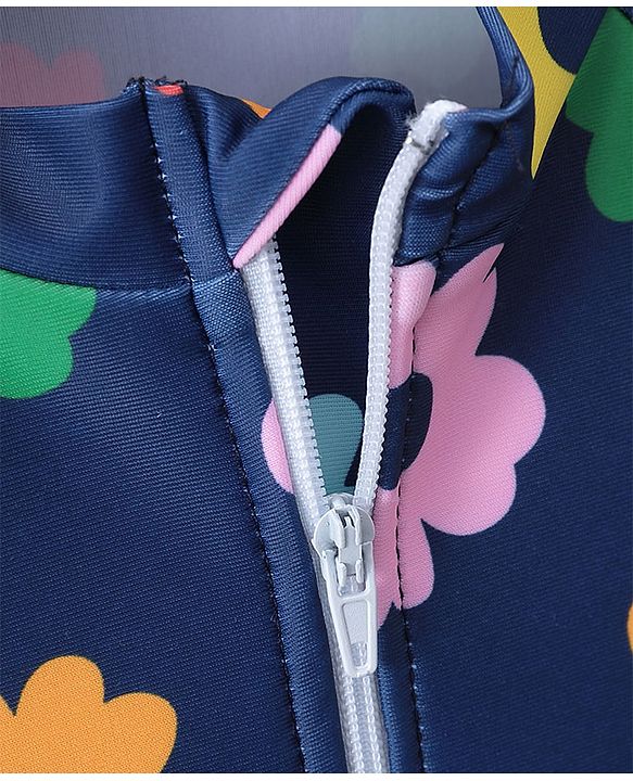 Babyhug Half Sleeves Frock Swimsuit Floral Print - Navy Blue