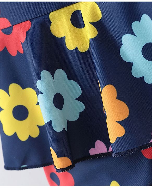 Babyhug Half Sleeves Frock Swimsuit Floral Print - Navy Blue