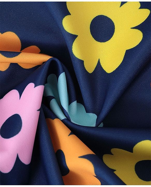 Babyhug Half Sleeves Frock Swimsuit Floral Print - Navy Blue