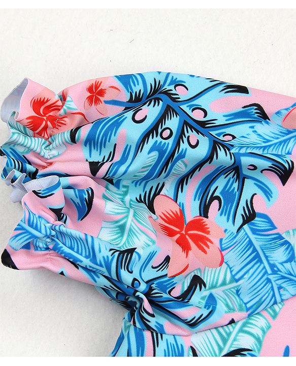 Babyoye Half Sleeves Frock Swimsuit Tropical Print - Pink
