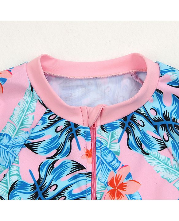 Babyoye Half Sleeves Frock Swimsuit Tropical Print - Pink