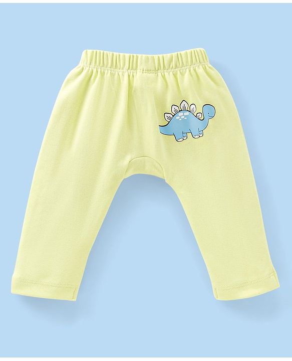 Babyhug Cotton Full Length Diaper Pants Dino Print Pack of 3 - Green