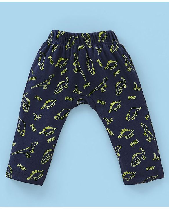 Babyhug Cotton Full Length Diaper Pants Dino Print Pack of 3 - Green