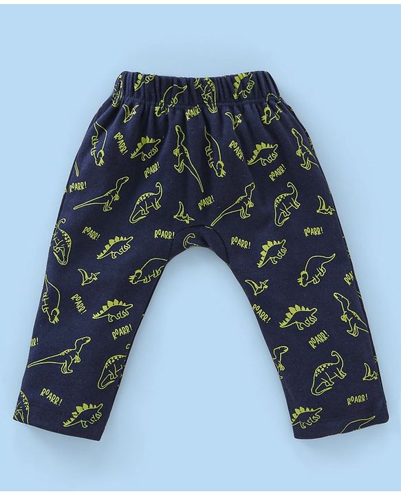 Babyhug Cotton Full Length Diaper Pants Dino Print Pack of 3 - Green