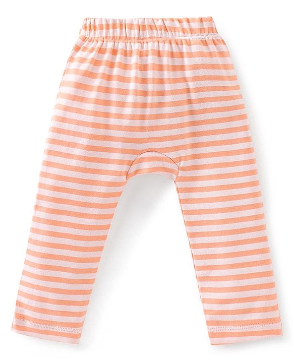 Babyhug Cotton Full Length Diaper Pants Tomato  Carrot Print & Stripes Pack of 3 - Red Blue & Green
