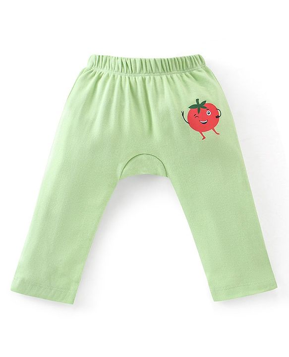 Babyhug Cotton Full Length Diaper Pants Tomato  Carrot Print & Stripes Pack of 3 - Red Blue & Green