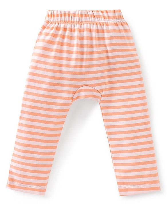 Babyhug Cotton Full Length Diaper Pants Tomato  Carrot Print & Stripes Pack of 3 - Red Blue & Green