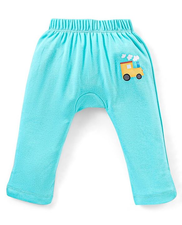 Babyhug Cotton Full Length Diaper Leggings Stripes & Train Print Pack of 3- Blue & White