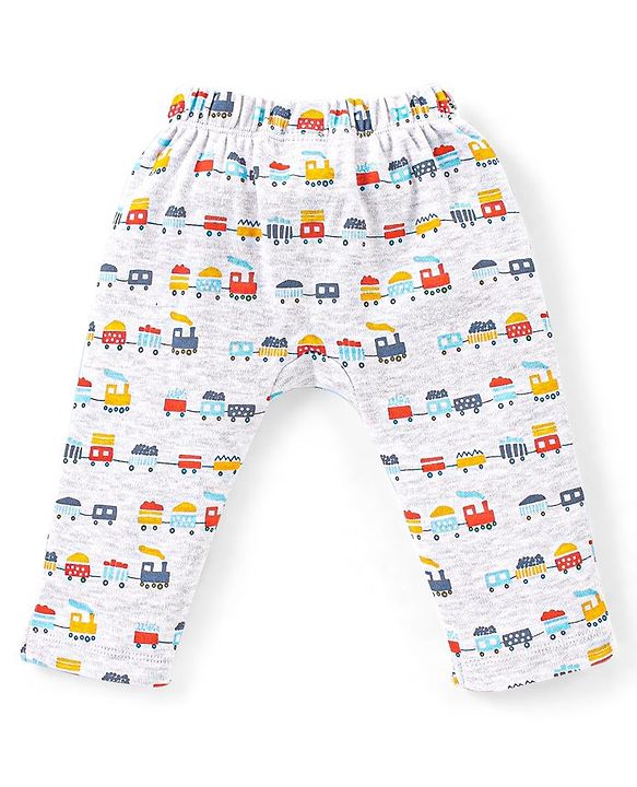 Babyhug Cotton Full Length Diaper Leggings Stripes & Train Print Pack of 3- Blue & White