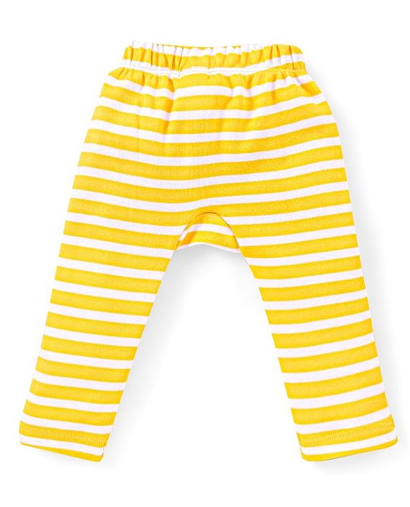 Babyhug Cotton Full Length Diaper Leggings Stripes & Train Print Pack of 3- Blue & White