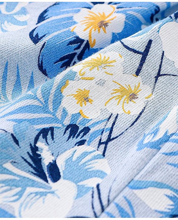 Babyhug 100% Cotton One Shoulder Sleeves Jumpsuit Floral Print- Blue