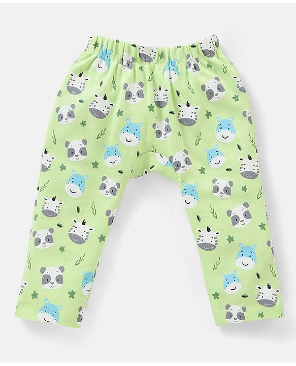 Babyhug Cotton Full Length Diaper Pants Striped & Wild Animal Print Pack Of 3 - Blue & Green