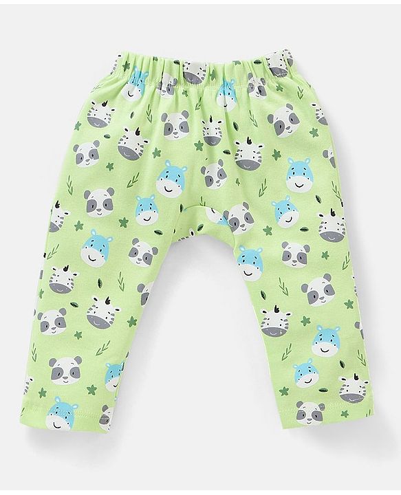 Babyhug Cotton Full Length Diaper Pants Striped & Wild Animal Print Pack Of 3 - Blue & Green