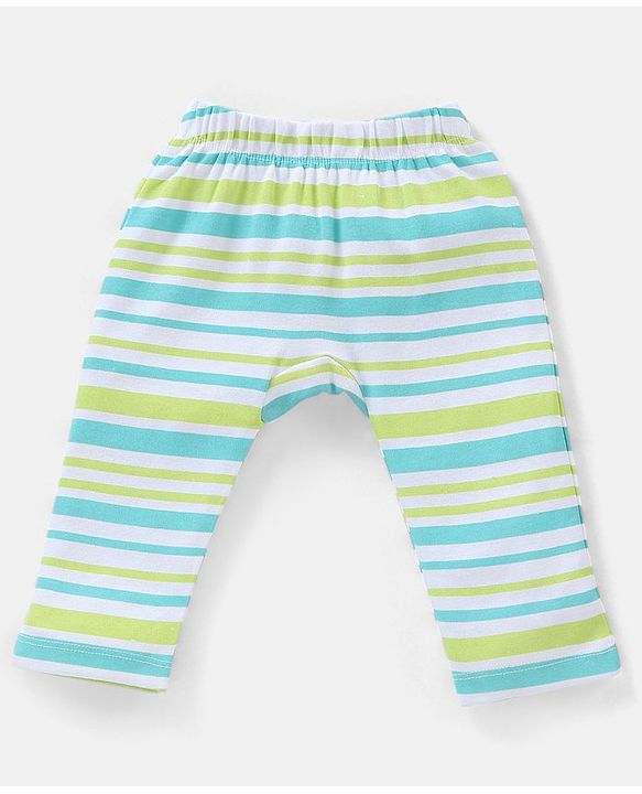 Babyhug Cotton Full Length Diaper Pants Striped & Wild Animal Print Pack Of 3 - Blue & Green