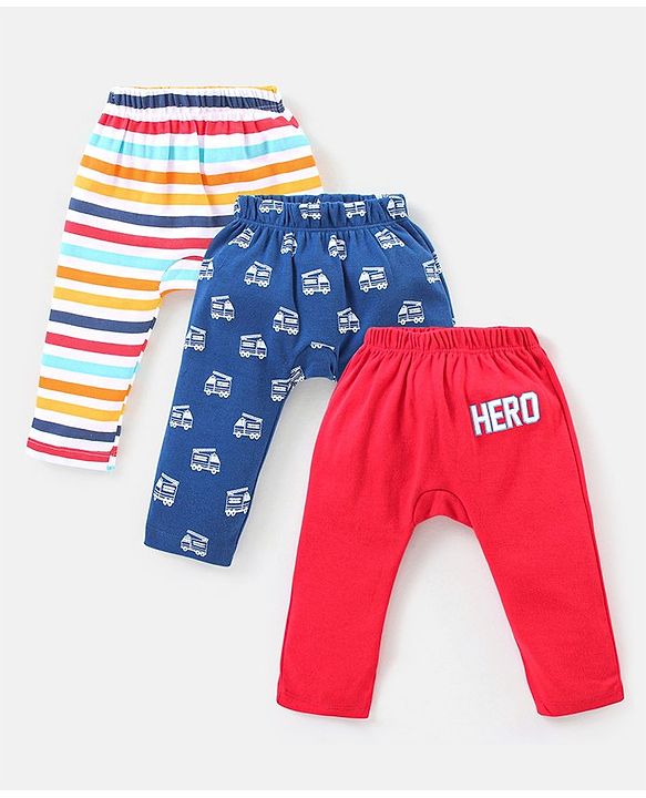 Babyhug Cotton Full Length Stripe Diaper Leggings Pack of 3 - Multicolor