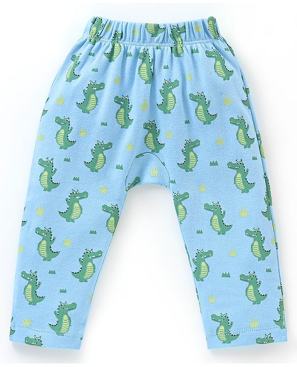 Babyhug Cotton Full Length Diaper Pants Croc Print Pack of 3 - Yellow & Blue