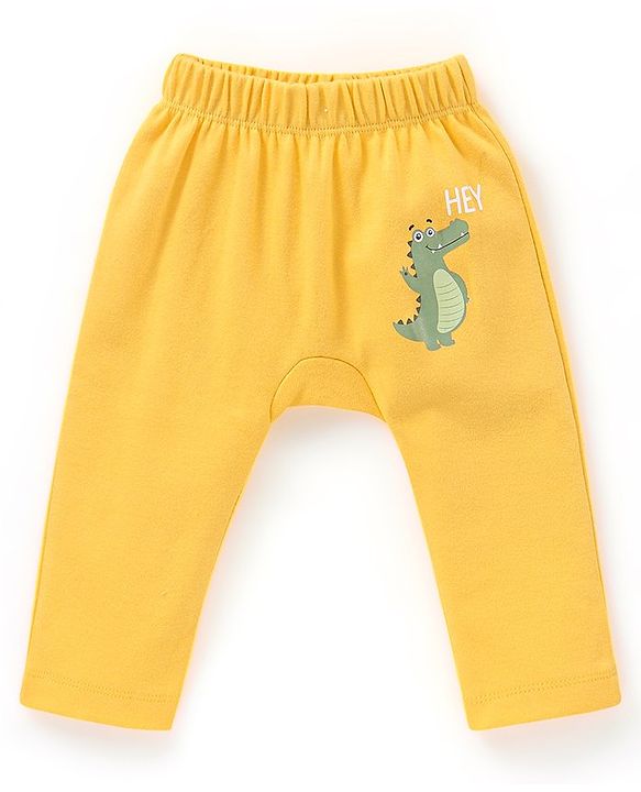 Babyhug Cotton Full Length Diaper Pants Croc Print Pack of 3 - Yellow & Blue