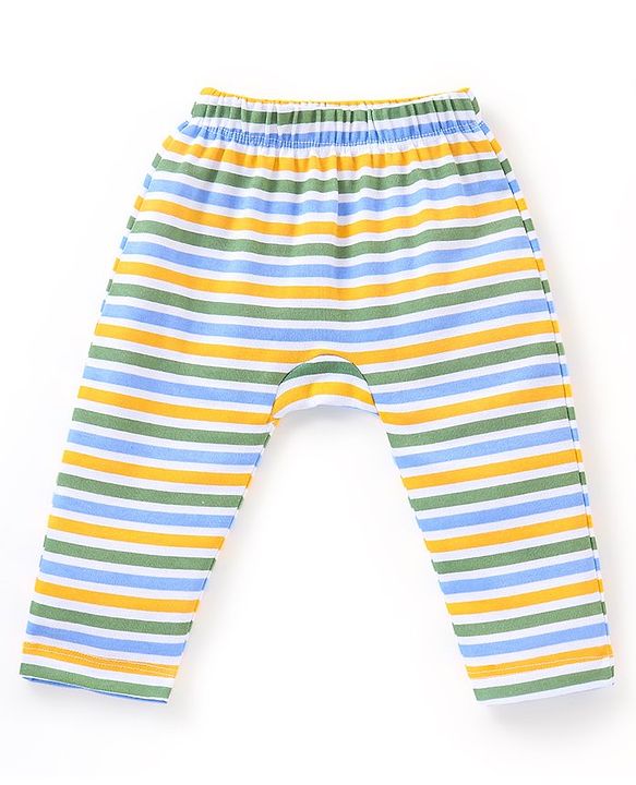 Babyhug Cotton Full Length Diaper Pants Croc Print Pack of 3 - Yellow & Blue