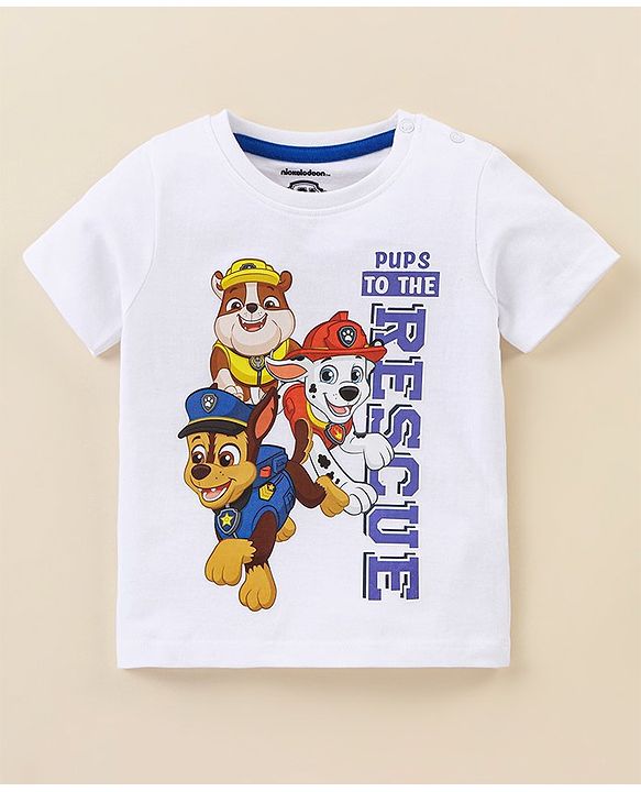 Babyhug Cotton Half Sleeves T-Shirt With Paw Patrol Print- White