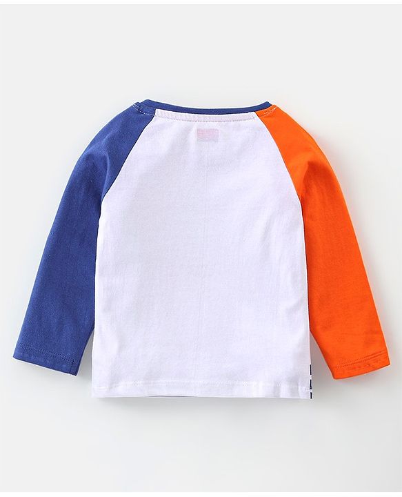 Babyhug 100% Cotton Knit Raglan Sleeves T-Shirt & Lounge Pant With Tiger Embroidery - Orange & White