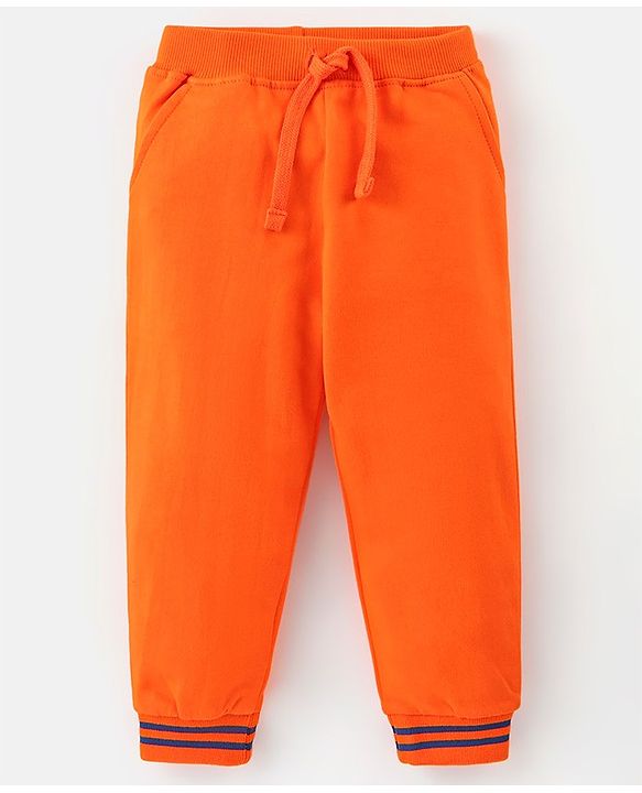 Babyhug 100% Cotton Knit Raglan Sleeves T-Shirt & Lounge Pant With Tiger Embroidery - Orange & White