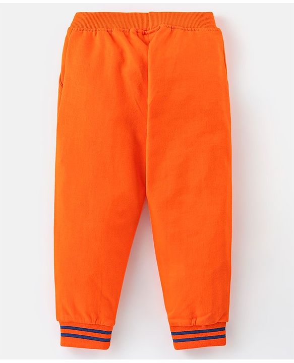 Babyhug 100% Cotton Knit Raglan Sleeves T-Shirt & Lounge Pant With Tiger Embroidery - Orange & White