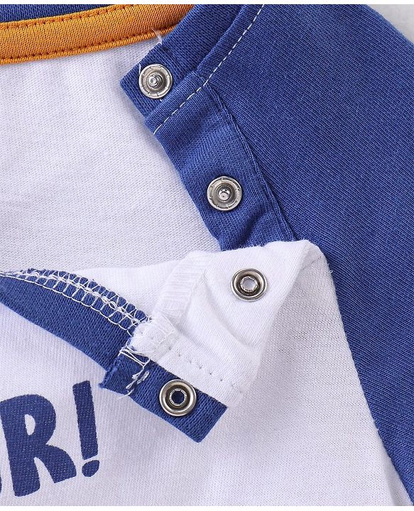 Babyhug 100% Cotton Knit Raglan Sleeves T-Shirt & Lounge Pant With Tiger Embroidery - Orange & White