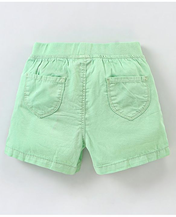 Babyhug 100% Cotton Mid Thigh Length Solid Shorts with Bow Applique - Light Green