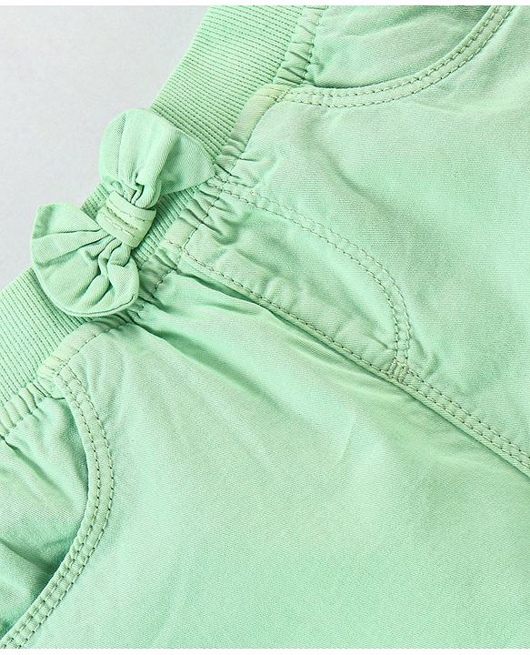 Babyhug 100% Cotton Mid Thigh Length Solid Shorts with Bow Applique - Light Green