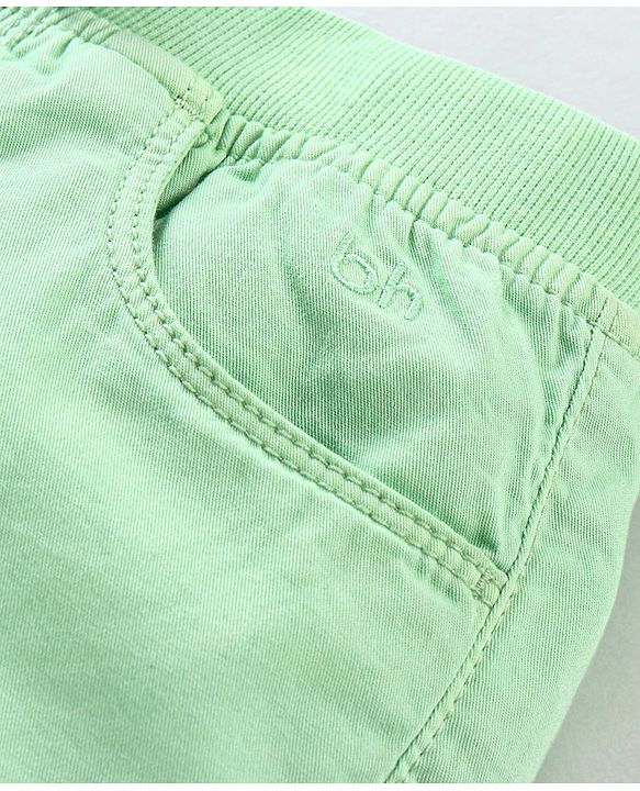 Babyhug 100% Cotton Mid Thigh Length Solid Shorts with Bow Applique - Light Green