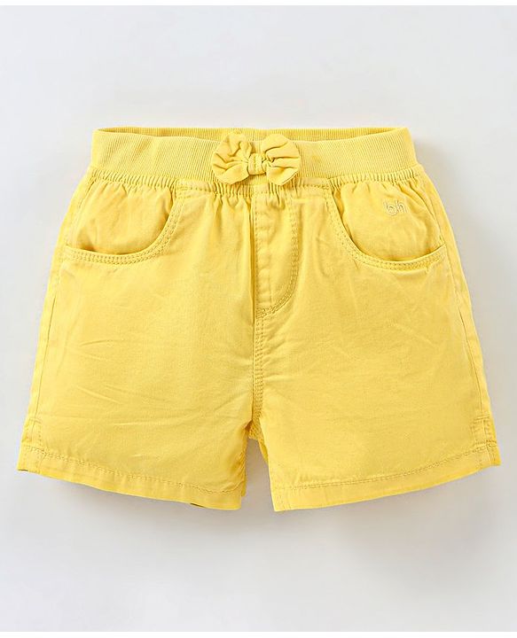 Babyhug 100% Cotton Mid Thigh Length Solid Shorts with Bow Applique - Yellow
