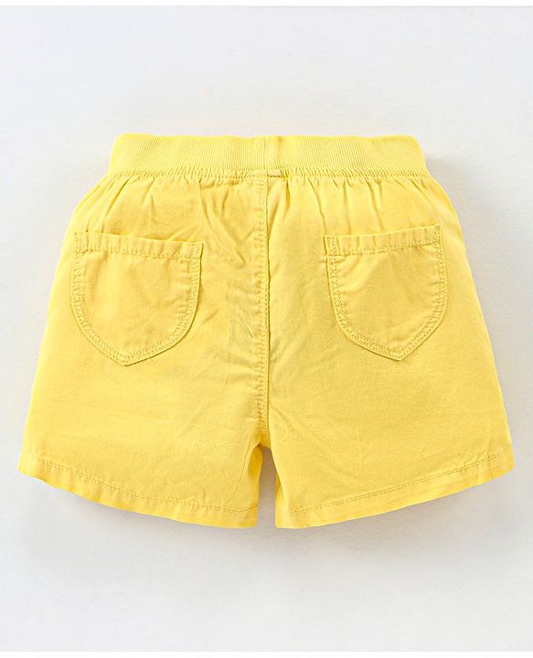 Babyhug 100% Cotton Mid Thigh Length Solid Shorts with Bow Applique - Yellow