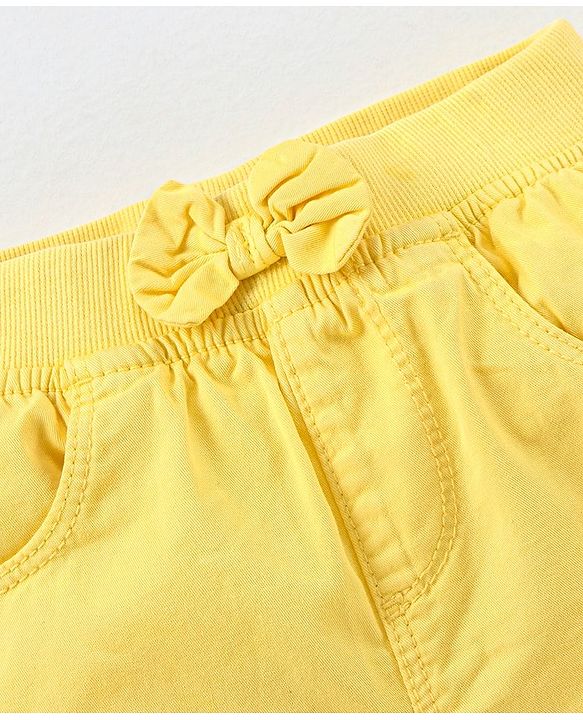 Babyhug 100% Cotton Mid Thigh Length Solid Shorts with Bow Applique - Yellow