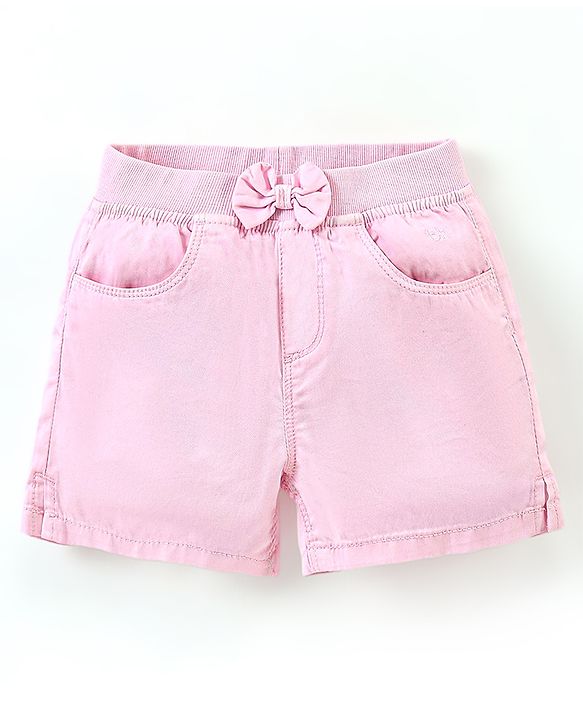 Babyhug 100% Cotton Mid Thigh Length Solid Shorts with Bow Applique - Yellow