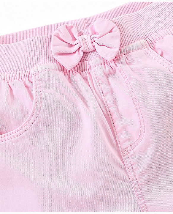 Babyhug 100% Cotton Mid Thigh Length Solid Shorts with Bow Applique - Yellow