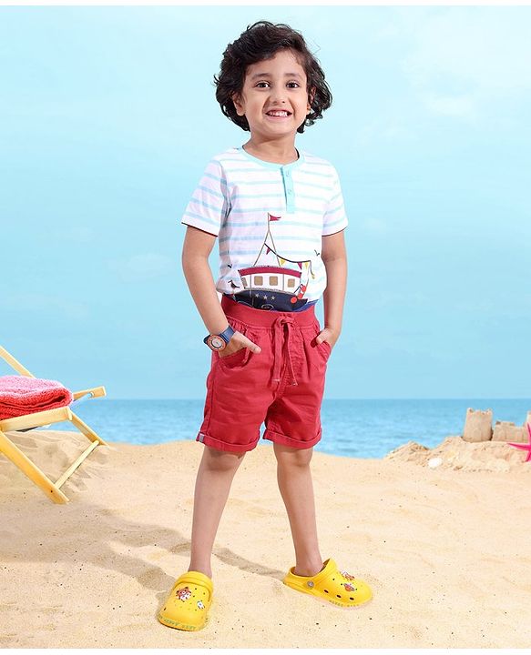 Babyhug 100% Cotton Mid Thigh Length Soilid Colour Shorts - Red