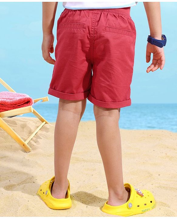 Babyhug 100% Cotton Mid Thigh Length Soilid Colour Shorts - Red