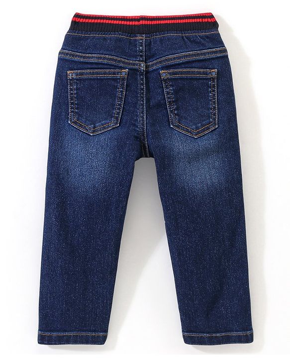 Babyhug Cotton Full Length Stretchable Denim Jeans Text Print - Blue