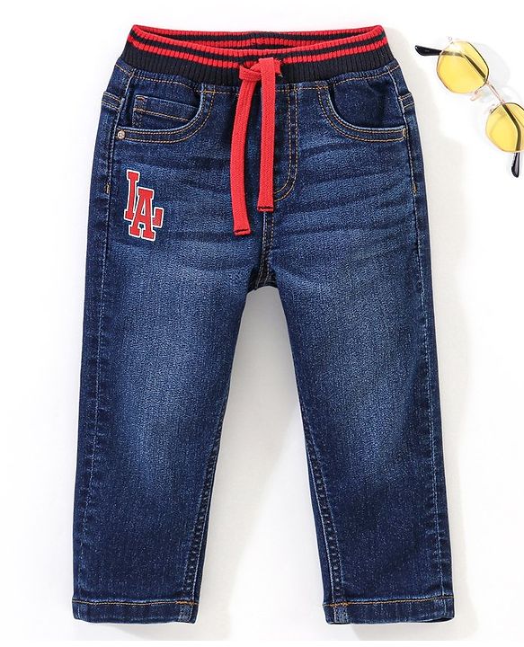 Babyhug Cotton Full Length Stretchable Denim Jeans Text Print - Blue