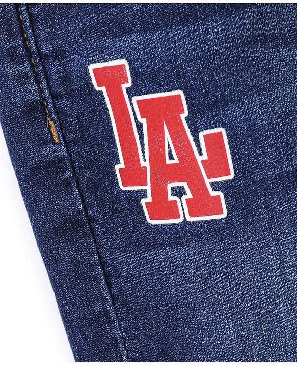 Babyhug Cotton Full Length Stretchable Denim Jeans Text Print - Blue
