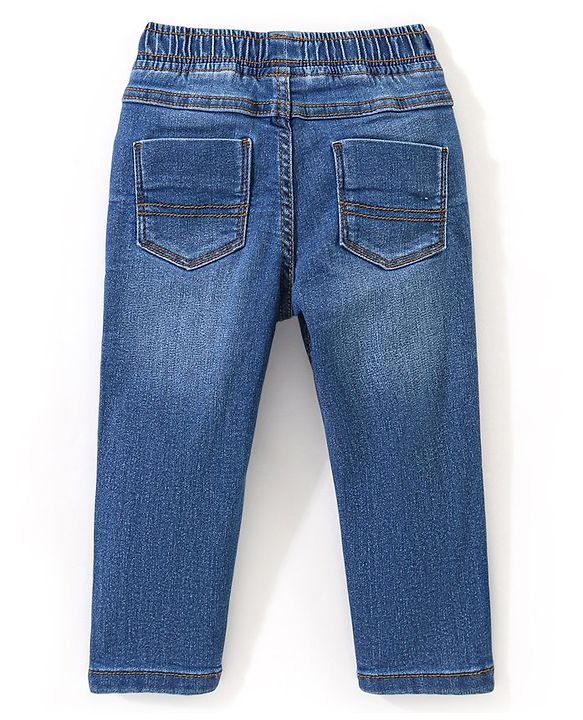 Babyhug Cotton Full Length Stretchable Denim Jeans Text Print - Blue