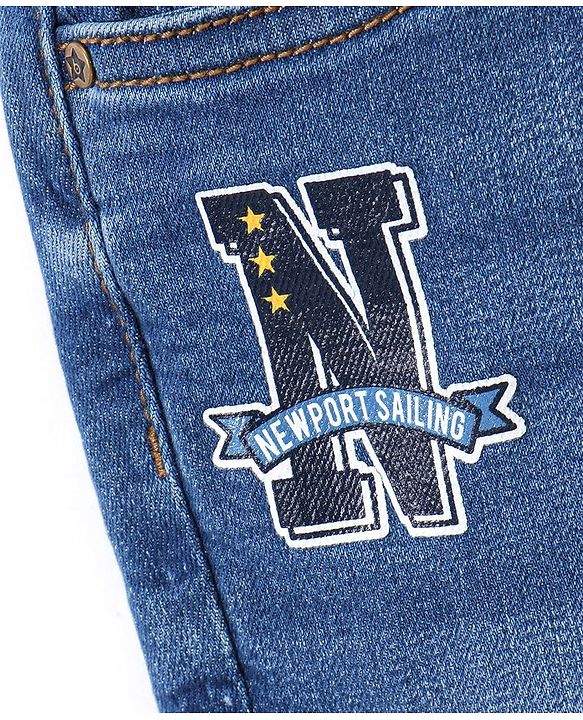 Babyhug Cotton Full Length Stretchable Denim Jeans Text Print - Blue